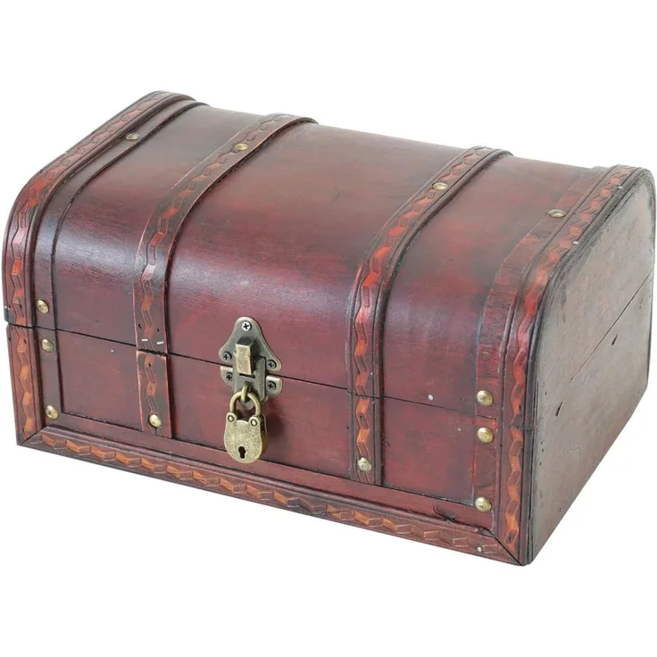 HMF Schatzkiste Schatztruhe aus Holz mit Metallschloss, dekorative Holztruhe 30 x 20 x 15 cm, Spanien