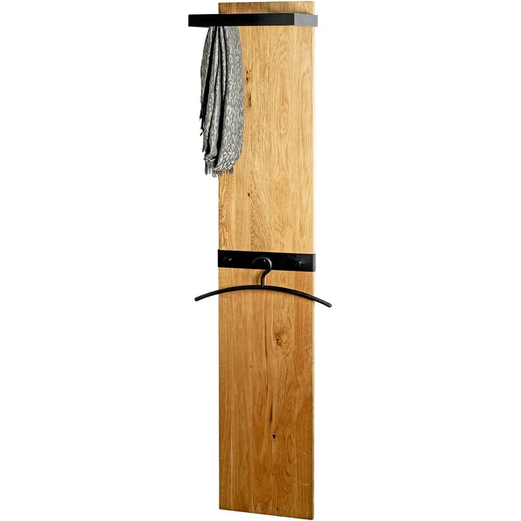 Haku Wandgarderobe aus Eiche Massivholz mit schwarzem Metallrahmen, 7 Haken und Kleiderstange, 35x25x175 cm – Bild 6