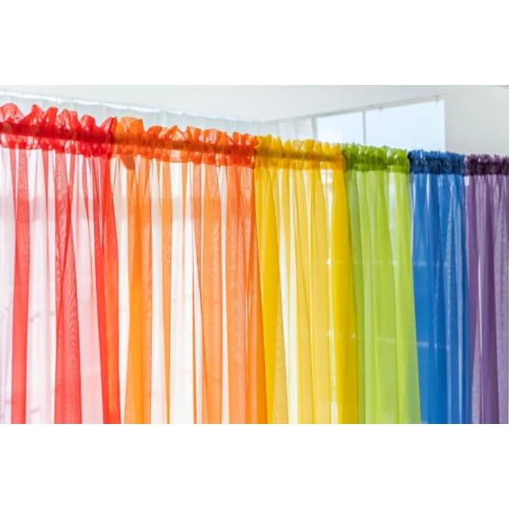 WPM 6-teiliges Regenbogen-Fenstervorhang-Set für Spielzimmer, Kinderzimmer, Schlafzimmer, Limettengrün, Orange, Rot, Weiß, Hellgelb, Marineblau, Vorhänge für Kinder (213,4 cm lang) – Bild 7