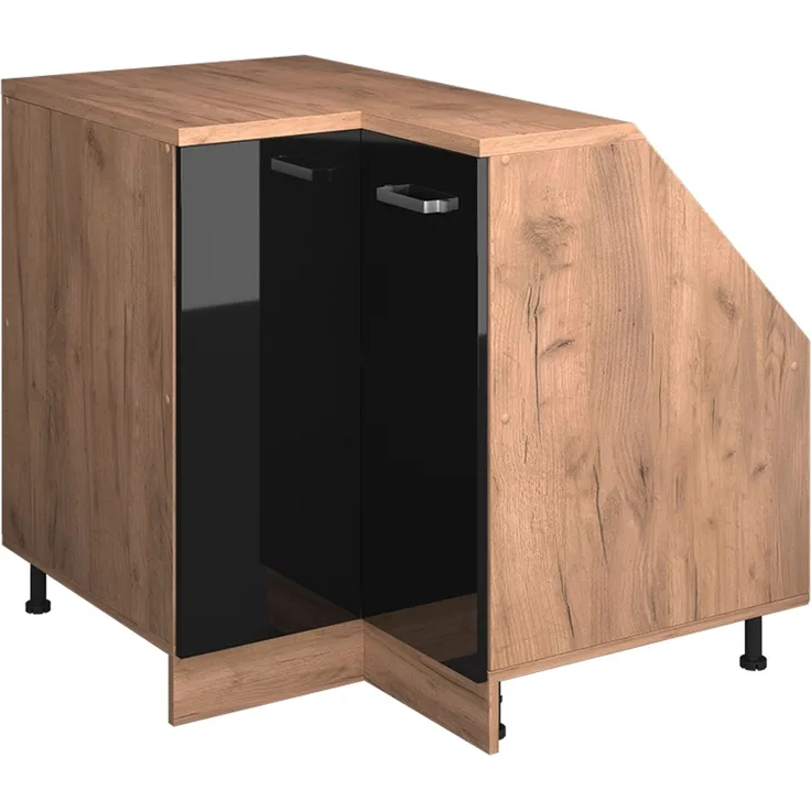 Dachschrägenschrank Eckschrank Rion Schwarz Hochglanz 75.6 x 81.6 cm mit 1 Tür, Schrankkorpus 60 cm Tiefe Vicco