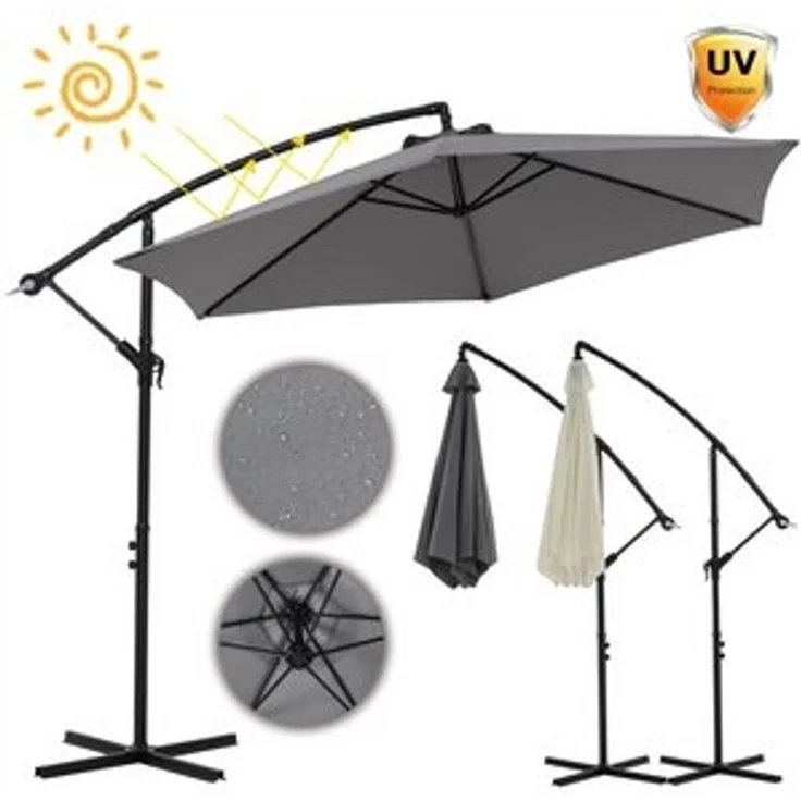 Sonnenschirm 350 cm Marktschirm Strandschirm Grau Kurbelschirm Ampelschirm Gartenschirm Terrassenschirm 3,5 m Meter Aufklappbar Sonnenschutz Garten – Bild 6