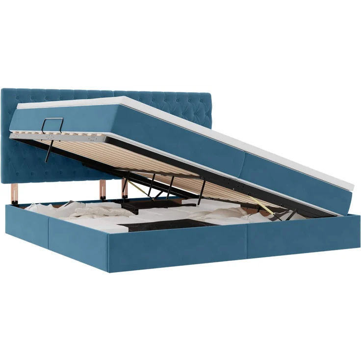 vidaXL Aufbewahrungsbett mit Matratze Dunkelblau 200 x 200 cm Samt 3372115 – Bild 2