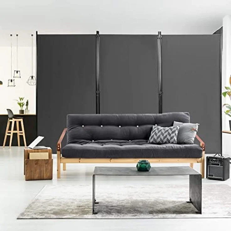 FANTASK 3-Panel Raumteiler, 260x183 cm, faltbar, freistehend, Trennwand Wandschirm mit verstellbaren Untersetzern, Wandteiler aus Metall & Polyester für Zuhause Büro Terrasse (Grau) – Bild 6