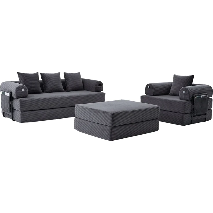 ZUBALIYA Ecksofa 94x67 cm, mit Ablageflächen, mit Cordbezug, mit breiten Armlehnen, modular aufgebaut, mit Schaumstoffpolsterung – Bild 18