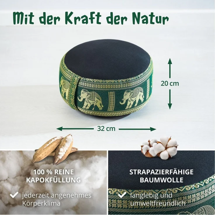 livasia Meditationskissen Zafukissen (Deluxe) - 32x20cm, Kapok, vegan, handgefertigt – Bild 4