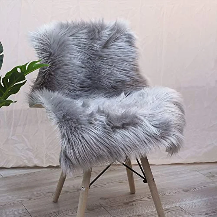 HEQUN Lammfell-Teppich Kunstfell Schaffell Imitat Wohnzimmer Teppiche Flauschig Gemütliches Schaffell Bettvorleger Sofa Matte (Grau, 75x120 cm) – Bild 7