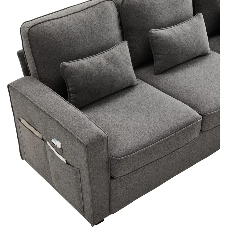 Big-Sofa, 4-Sitzer inkl. loser Zier- und Rückenkissen, Zwischentisch, USB-Anschlüssen, Polstersofa, Wohnzimmersofa, Leinen – Bild 10