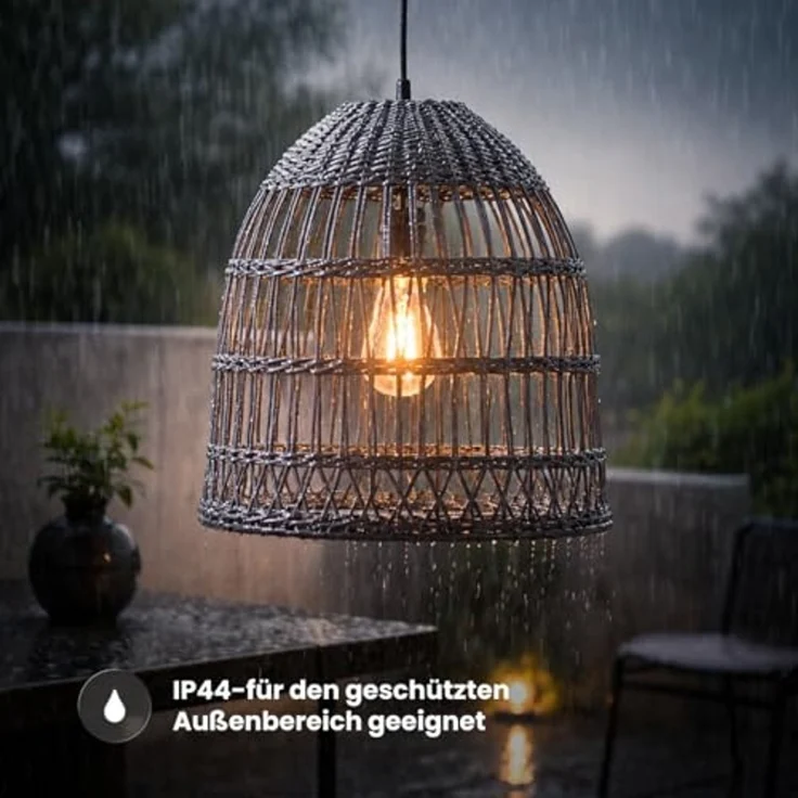 STAR TRADING Lampenschirm Lampenschirm Rattanstil KNUTE wetterfest Kunststoff grau D: 30cm – Bild 7
