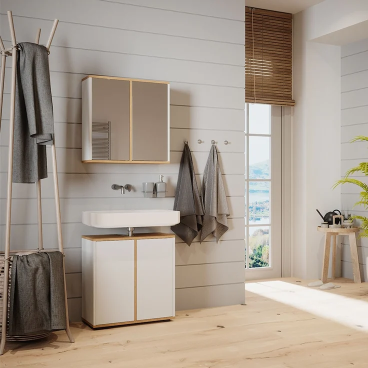 Badspiegelschrank Didi Weiß/Artisan 60 x 60 cm mit zwei Spiegeltüren Vicco – Bild 4