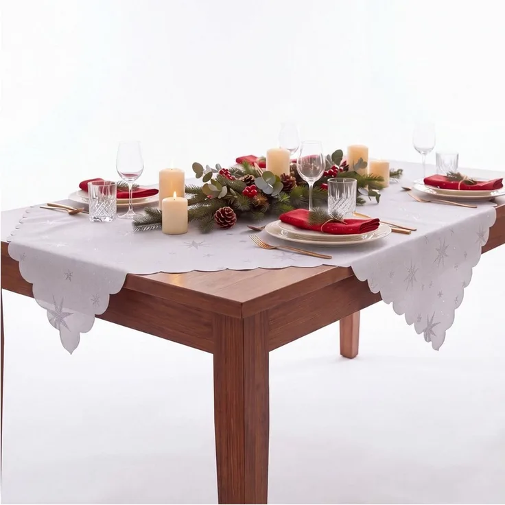 Stoffschmiede Tischdecke Weihnachten Sterne - Lurex Glanz - Versch. Größen & Farben, Lurex Glanz