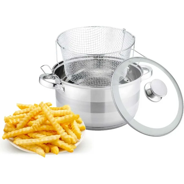 Frittiertopf 6,5L Friteuse Frites Frittierpfanne Fritöse EDELSTAHL Pommestopf Fritteuse Pommes