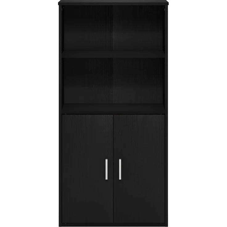Furinno Pasir Bücherregal mit 2 Offenen Einlegeböden und 2 Türen, Schwarze Eiche – Bild 9