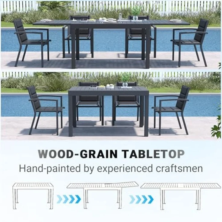 JUMMICO Garten Balkon Möbel Set Aluminium Leichtgewicht Stapelbare Stühle mit Textilpolster Stabil und Einfach Montiert,6 Personen Set – Bild 3