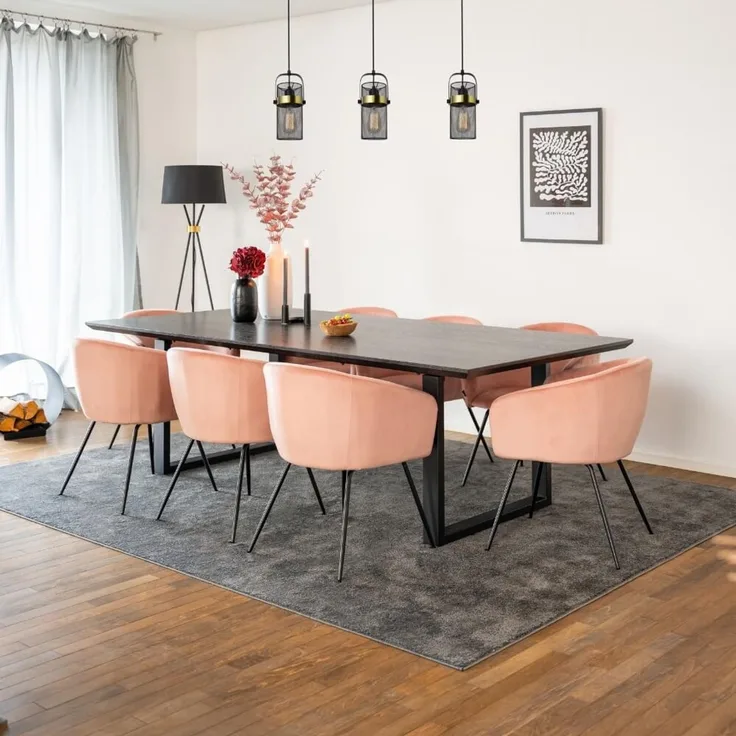 HOME DELUXE Essgruppe Eckig AVENCIA inkl. U-Fuß - 240 x 120 cm Dark Oak 8 Stühle