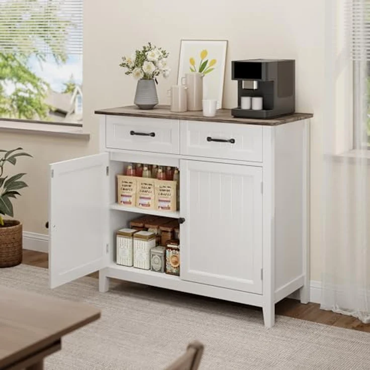 Bealife Küchen-Sideboard, Buffet-Schrank mit 2 Schubladen und 2 Türen, Küchenschrank mit Arbeitsplatte für Wohnzimmer, Esszimmer und Küche – Bild 3