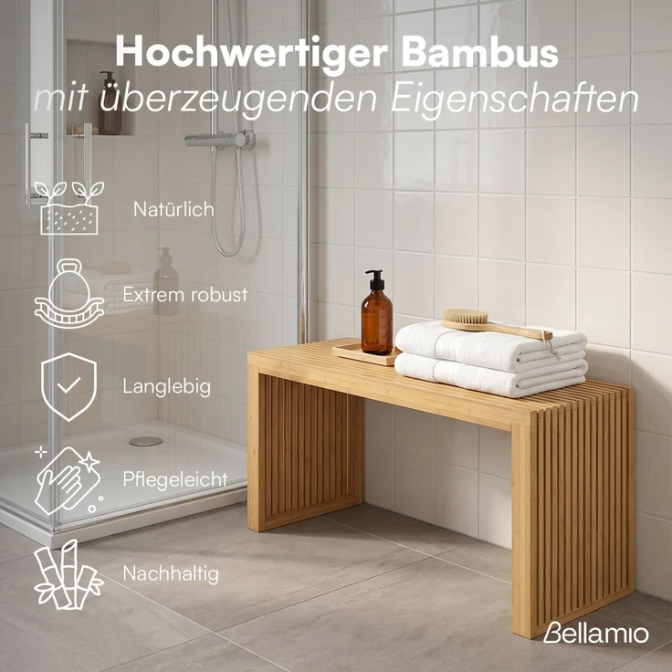 Bellamio 'Sava' Sitzbank, Bambus, natur, Holzbank ohne Lehne, 45x33x100 cm, bis 250 kg belastbar – Bild 2