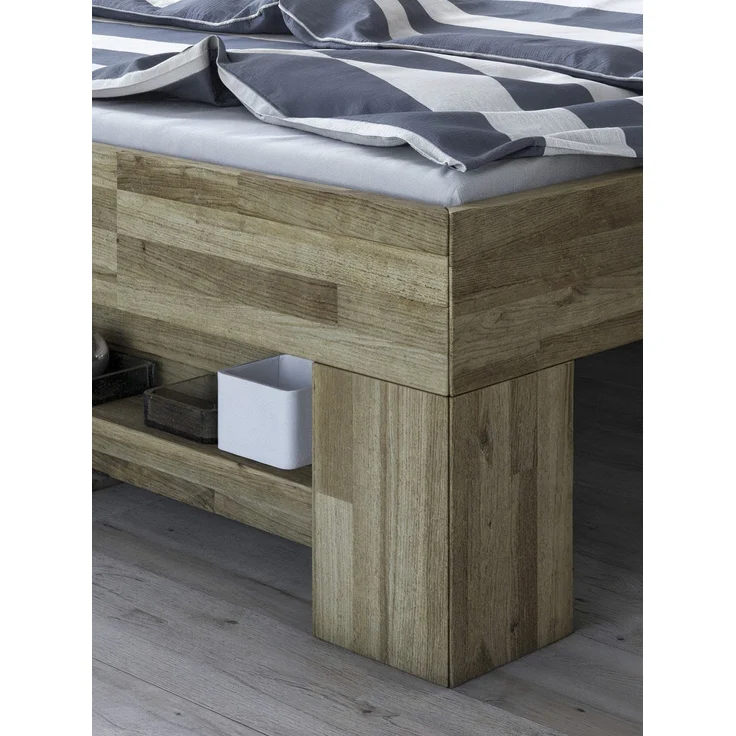 Massivholzbett >Link< Fußteilregal, Liegefl. 180x200, Wildeiche massiv - 185x88x215cm BxHxT – Bild 3
