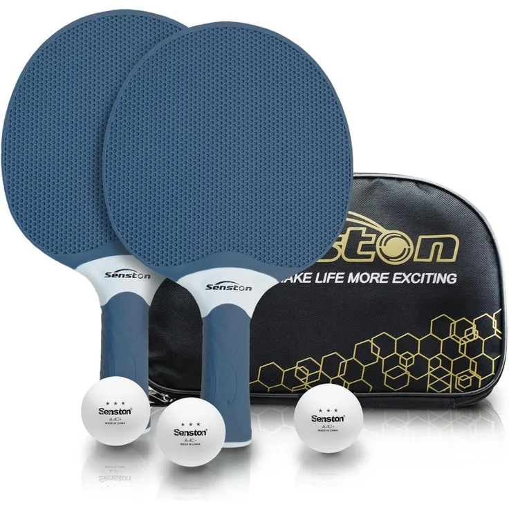 Senston Tischtennisschläger Set inkl. 3 Bälle und Aufbewahrungstasche, blau