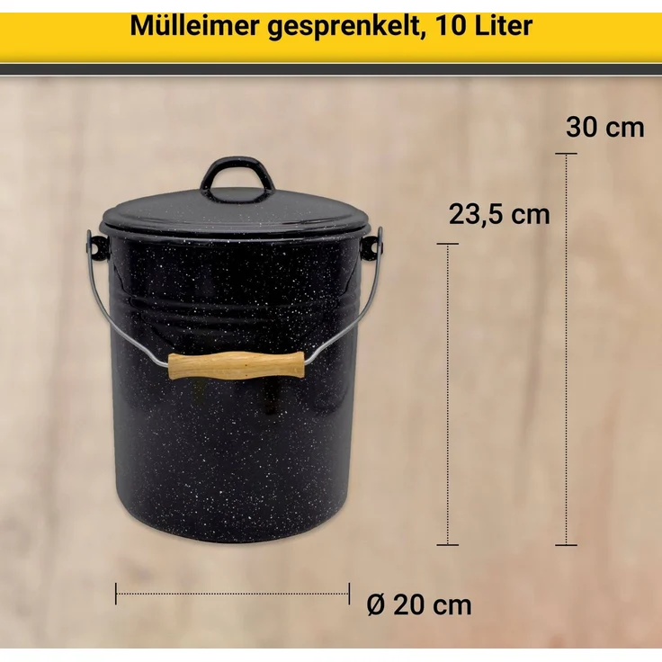KARL KRÜGER Eimer mit Deckel 10 l 32cm Ø25cm emailliert schwarz gesprenkelt – Bild 2