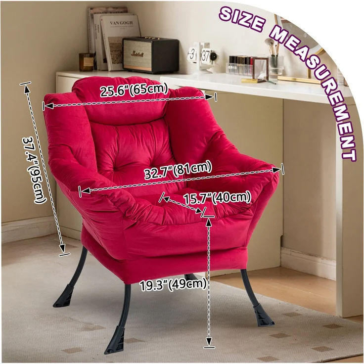 Wohnora-Lazy Chair, Relaxsessel mit Metallgestell und Seitentasche, schlichter, bequemer Sessel für Schlafzimmer, Wohnzimmer und Balkon, H 85 cm x T 75 cm x B 80 cm, Ziegelrot – Bild 4