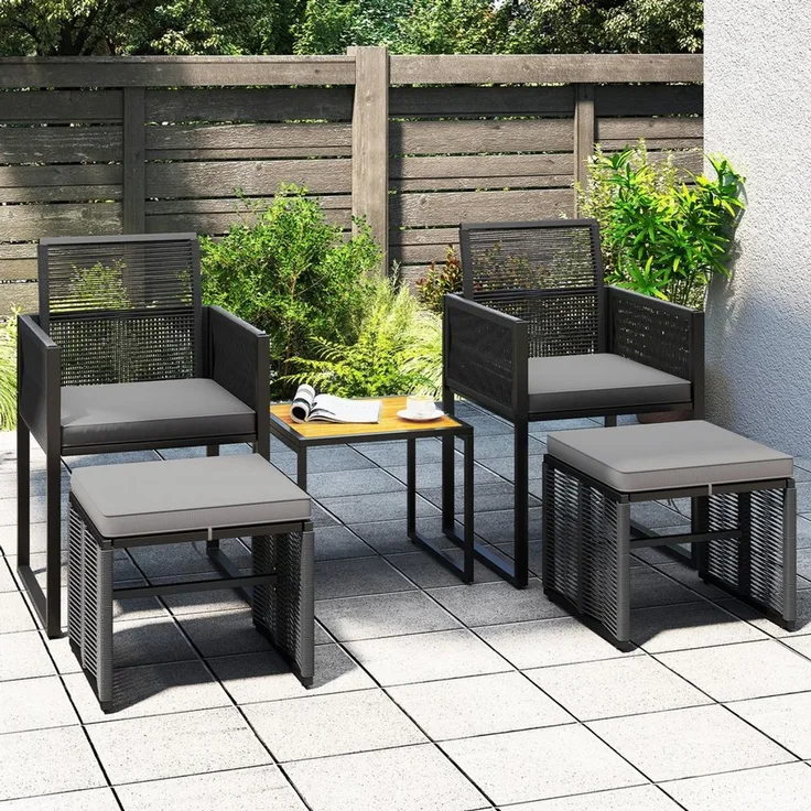COSTWAY Balkonset, (5-tlg), Rattan Gartenmöbel Set mit Kissen