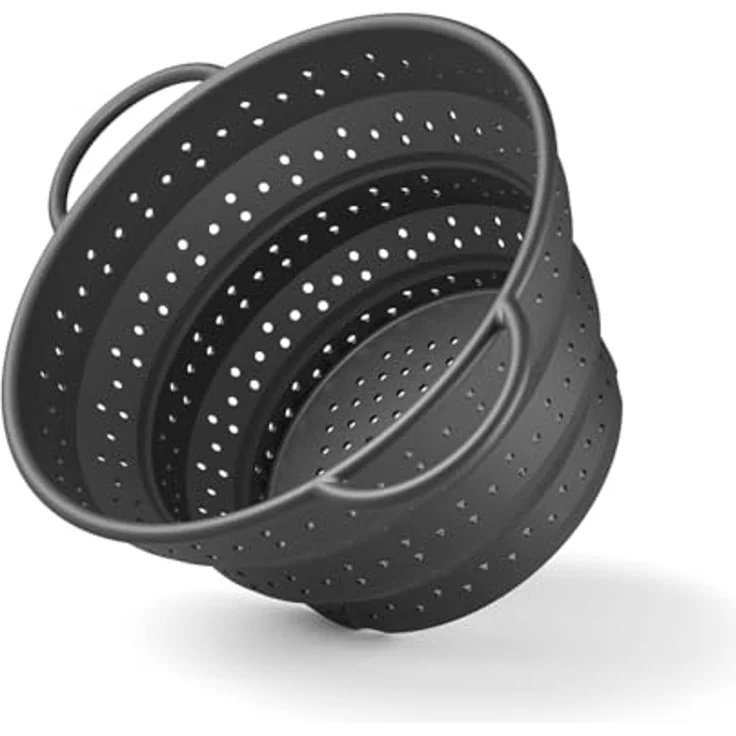 Hoffmann Germany Küchensieb Faltsieb Silikon Edelstahlring 23 cm anthrazit – platzsparend, Silikon, (1-St), 200°C, spülmaschinenfest, faltbar, Nudeln & Gemüse – Bild 1
