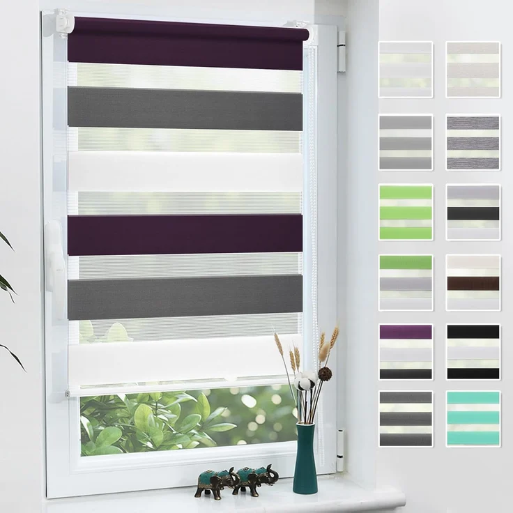 Grandekor Doppelrollo Klemmfix ohne Bohren Weiß-Anthrazit-Lia 65x150 cm(Stoffbreite 61cm) Fenster Rollos für innen Klemmrollos Duo Rollos für Fenster ohne Bohren mit Bohren Privatschutz Zebrarollo – Bild 1
