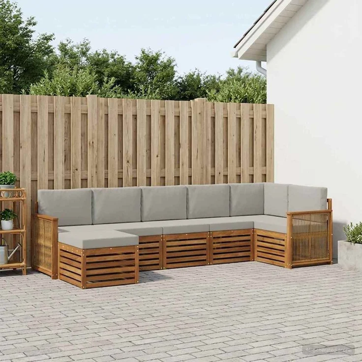 vidaXL Outdoor-Sofagarnitur 7 stk. 6-Sitzer Natur und Hellgrau 3384627 – Bild 1