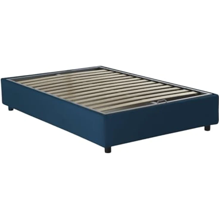 Talamo Italia - Gaia Doppelbett, Bettkasten mit Stoffbezug, 100 % Made in Italy, seitliche Öffnung, inklusive Matratze 120 x 190 cm, Blau – Bild 5