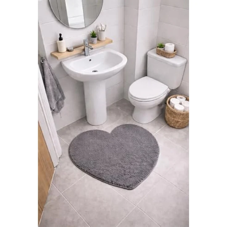 Brandsseller Herz Badematte 70x80 cm Badteppich Badvorleger Badezimmerteppich Duschvorleger Grau – Bild 2