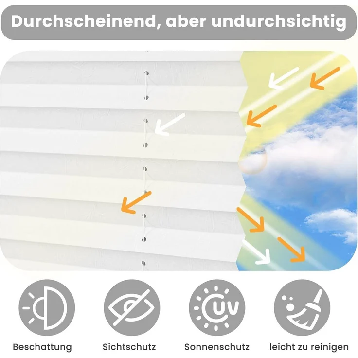 Woltu Plissee, halbtransparent, Saugnäpfen, mit Saugnäpfen, Mit Vakuum-Saugnäpfen, Faltrollo innen lichtdurchlässig Sonnenschutz – Bild 2