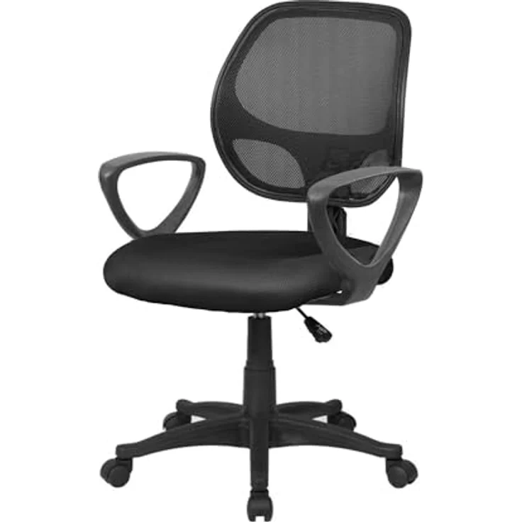 Dmora - Stuhl mit Rädern Geraldton, Mesh-Arbeitsstuhl mit Armlehnen, ergonomischer Bürositz, 56x57h88/100 cm, Schwarz – Bild 2