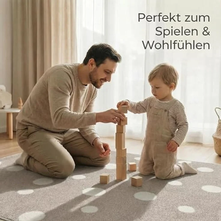 Jimri Kinderteppich DOTS l Pünktchen Gepunktet l Öko-Tex Siegel | Farbe: Beige Blau Rosa | Kinderzimmer/Jugendzimmer (Beige, 120x170 cm) – Bild 5