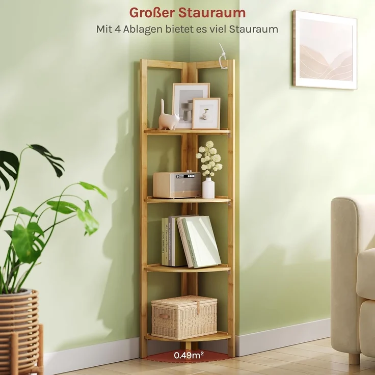 Woltu Standregal, 1-tlg, Bambus 4 Ebenen für Zuhause Wohnzimmer Büro Balkon – Bild 4