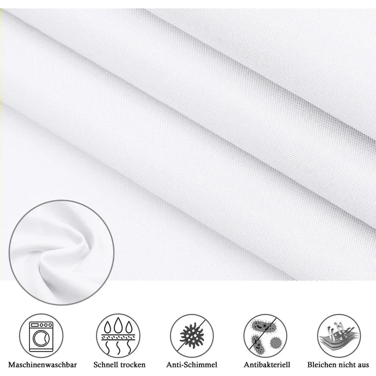 Duschvorhang Überlänge Stoff 200x240cm Weiß Anti-Schimmel Wasserdicht mit 14 – Bild 5