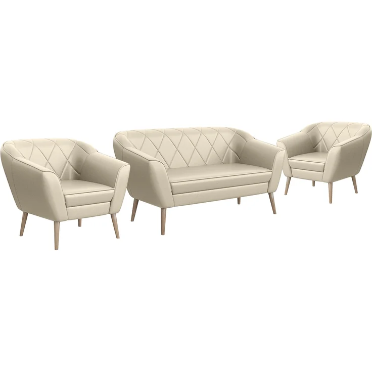 MEBLINI Sofa-Set GISELA 2+1+1 - Creme Kunstleder - für Wohnzimmer - Mini Lounge für vier Personen - Küchensofa - Sofa Klein - Sitzgarnitur - Polstergarnitur - Sofagarnituren – Bild 1