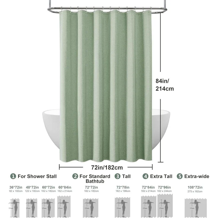 Duschvorhang Leinen 182x214cm Salbeigrün wasserdicht & schwer - 1er Pack – Bild 6