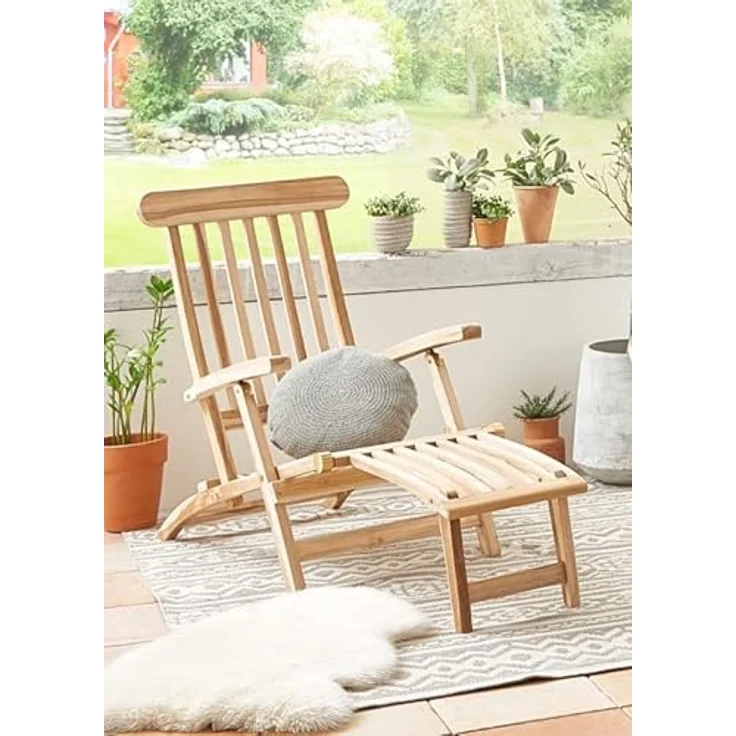 SAM Teak Holz Deckchair, Sonnenliege- Stuhl, verstellbar, geschliffen, zusammenklappbar, Balkon, Terrasse und Garten – Bild 3