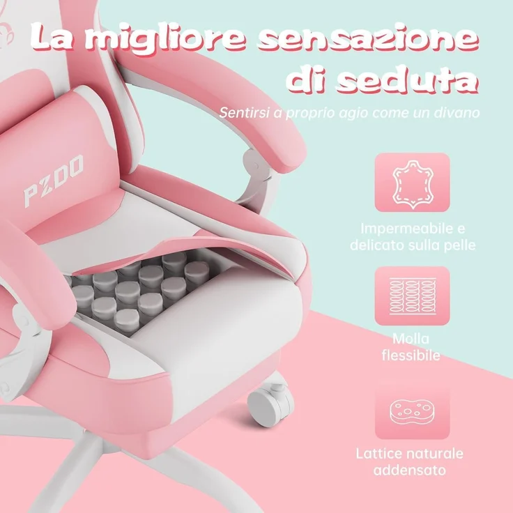Gaming Stuhl Rosa Mädchen Teenager Bürostuhl PC Stuhl Fußstütze Pink – Bild 4