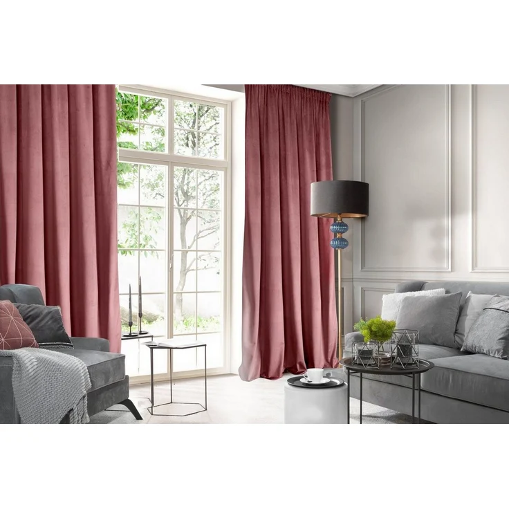 Samtvorhang Velours Vorhänge zum Wohnzimmer Prachtvoll Elegant dunkelrosa 140x270 cm Kräuselband – Bild 1
