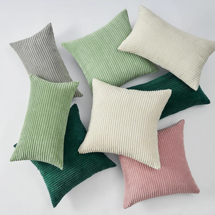 2er Set Kissenbezug 50x50 Kordsamt dunkelgrün gestreift Dekokissenhülle – Bild 6