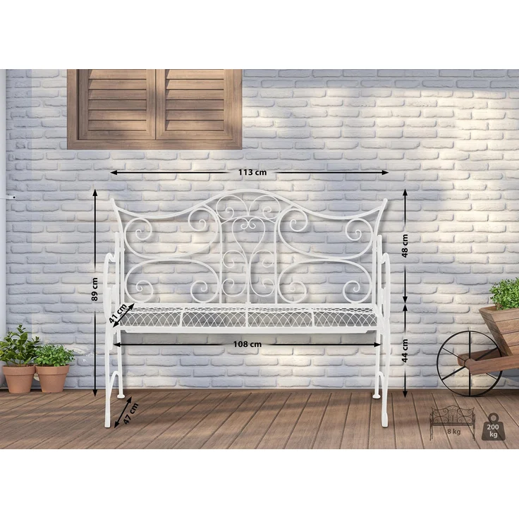 Gartenbank TODOR - Metall Weiß 113x47x89 cm | Metallbank Garten 2 Seitzer Bank Terrasse Vintage Antik Gartenbank – Bild 9
