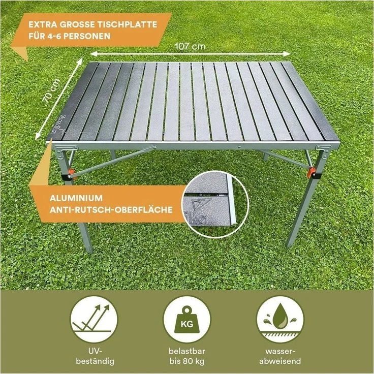 Skandika Campingtisch Aluminium Klapptisch Maikku, einrollbare Tischplatte, wasserfest, für 6 Personen, 80 kg Traglast, 107 x 70 x 70 cm, Falttisch für Garten – Bild 2