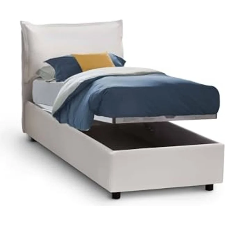 Talamo Italia - Einzelbett Naomi, Bettkasten mit Kunstlederbezug, 100 % Made in Italy, Öffnung vorne, inklusive Matratze 80 x 200 cm, Weiß – Bild 5