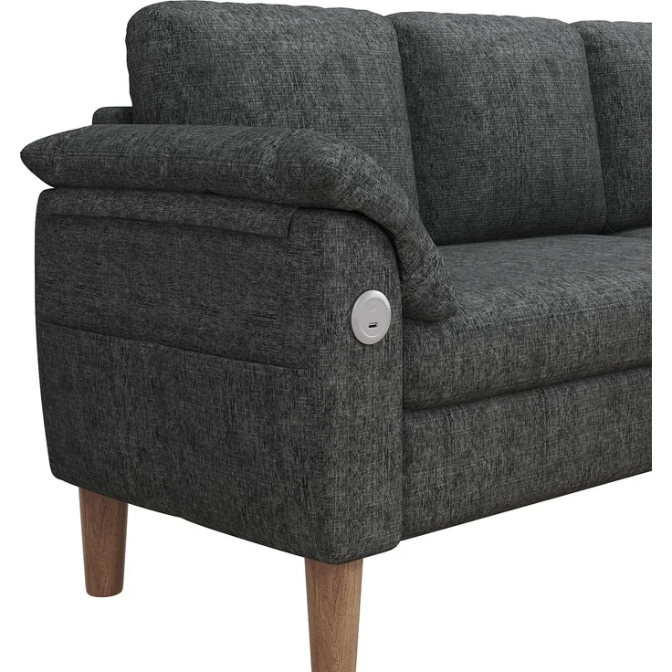 Ecksofa 181x125x88 cm in Dunkelgrau mit Stauraum-Chaiselongue und USB-Anschluss – Bild 10