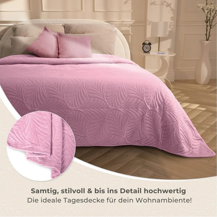 Gräfenstayn Tagesdecke Gräfenstayn Premium Tagesdecke mit nahtloser Steppung & Blatt-Design, Gräfenstayn Premium Tagesdecke mit nahtloser Steppung & Blatt-Design – Bild 2