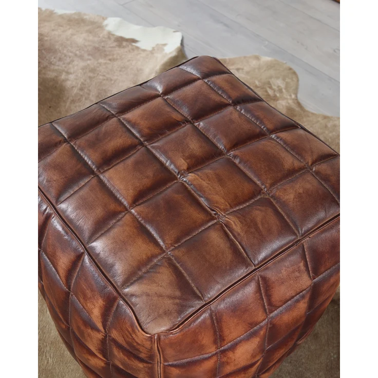 Wohnling 'Stan' Pouf, Ottomane, Sitzwürfel, Echtleder braun 39 x 41 x 39 cm – Bild 7