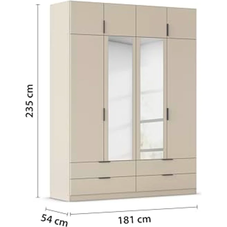 Rauch Möbel Lagoa, Kleiderschrank, Garderobe für Schlafzimmer, Kinderzimmer, Jugendzimmer 8-türig,mit Spiegel, 4 Schubladen, mit Zubehör Premium, Farbe Beige, Breite 181 – Bild 4