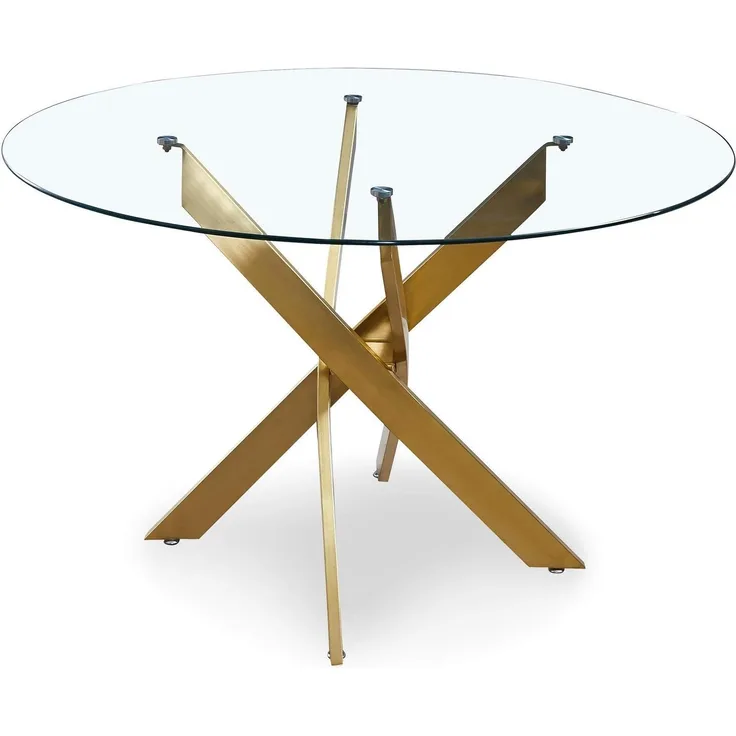 Menzzo Runde und ovale Tische, Metall, Gold, L120 x T120 x H75 cm 8mm Dickes Glas
