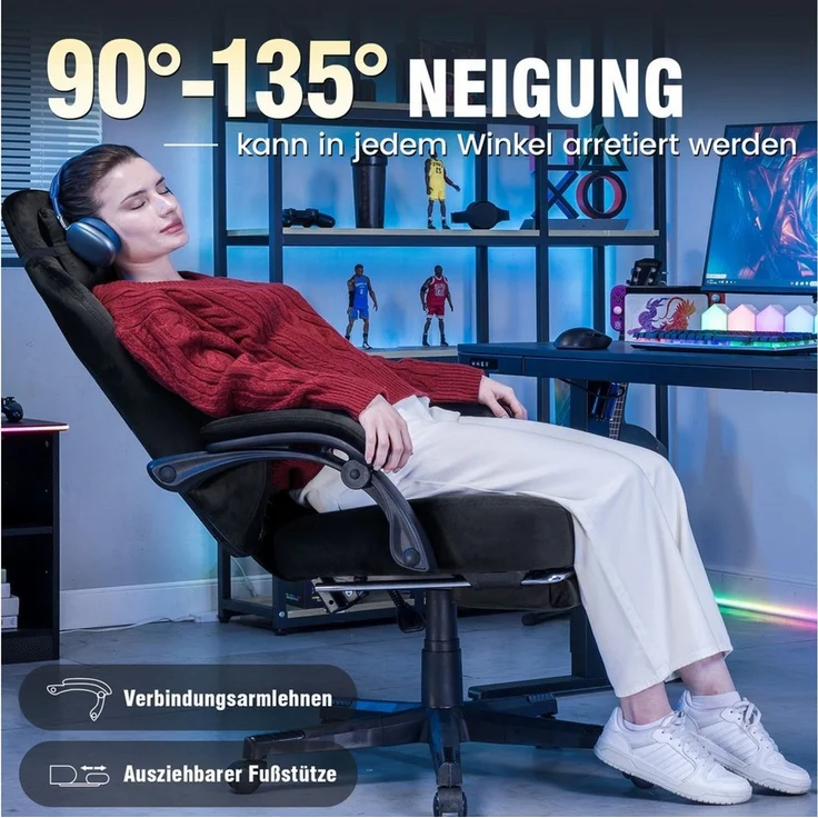 GTPLAYER Gaming-Stuhl Stoff Gaming Chair Ergonomisch Bürostuh PC Stuhl, 150kg Belastbarkeit, Schreibtischstuh mit Federsitzkissen und Fußstütze – Bild 3